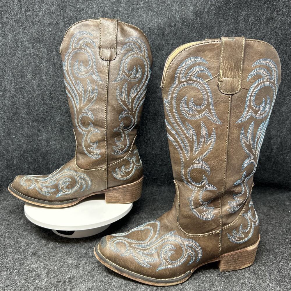 Roper Brown Cowgirl Boots Women's Size 6 Embroidered Snip Toe Worn In